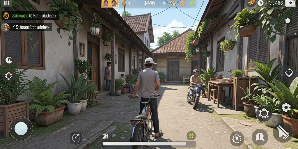 Screenshot gameplay 3446 menampilkan aktivitas simulasi kehidupan yang dinamis.