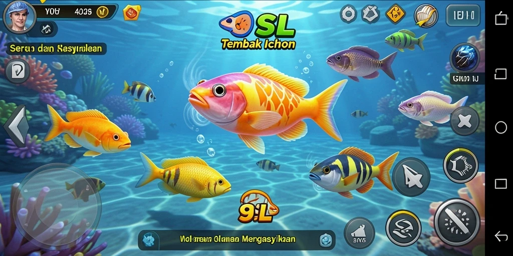 Tangkapan layar gameplay seru 9SL saat menembak ikan.
