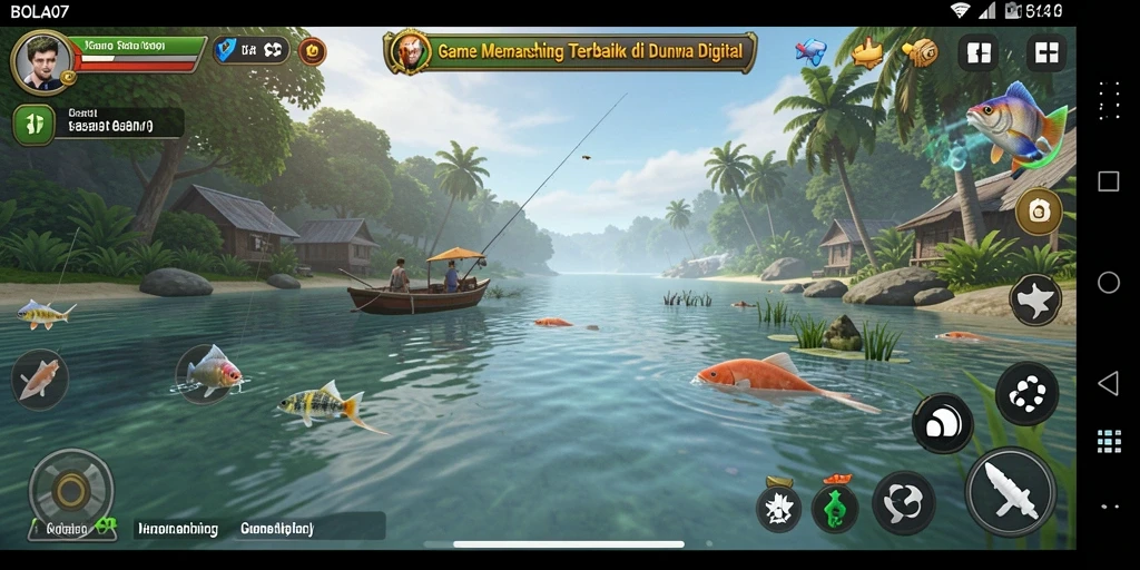 Tampilan gameplay BOLA07 yang menampilkan aksi memancing yang seru.