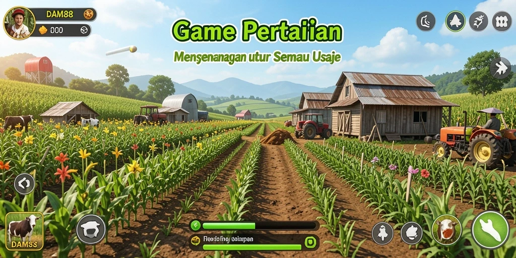 Screenshot gameplay DAM88 menampilkan kebun yang subur dan interaksi sosial.