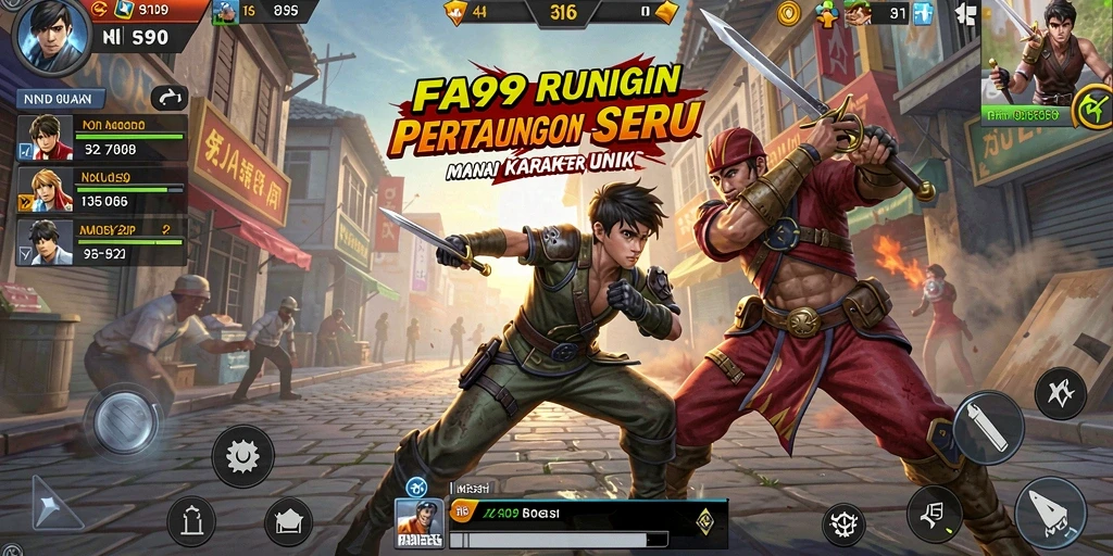 Tampilan gameplay intens dengan karakter Fighting yang dinamis.