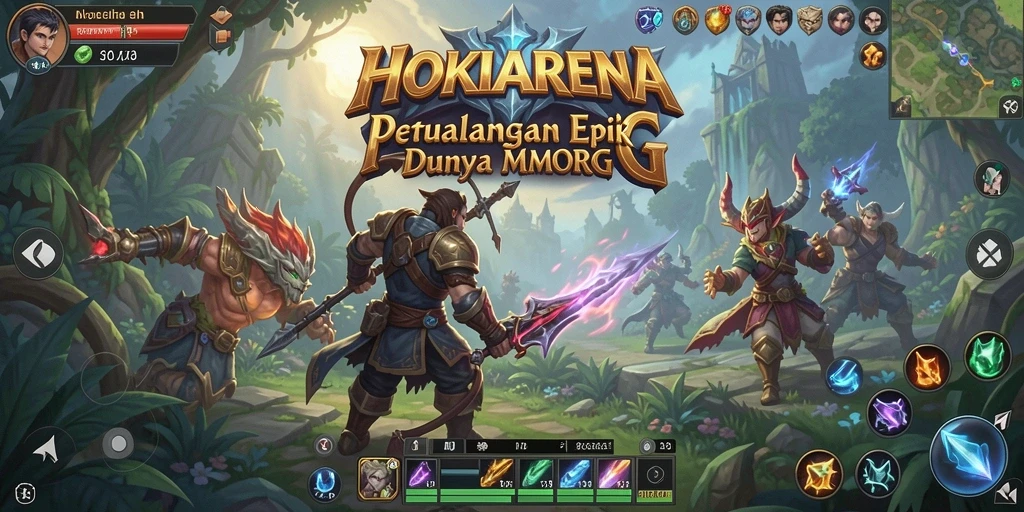 Tampilan gameplay HOKIARENA yang menampilkan pertarungan epik dan eksplorasi dunia.