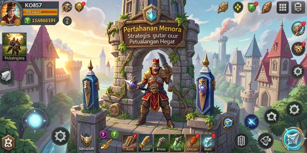 Gambaran layar dari gameplay menara pertahanan yang menarik.
