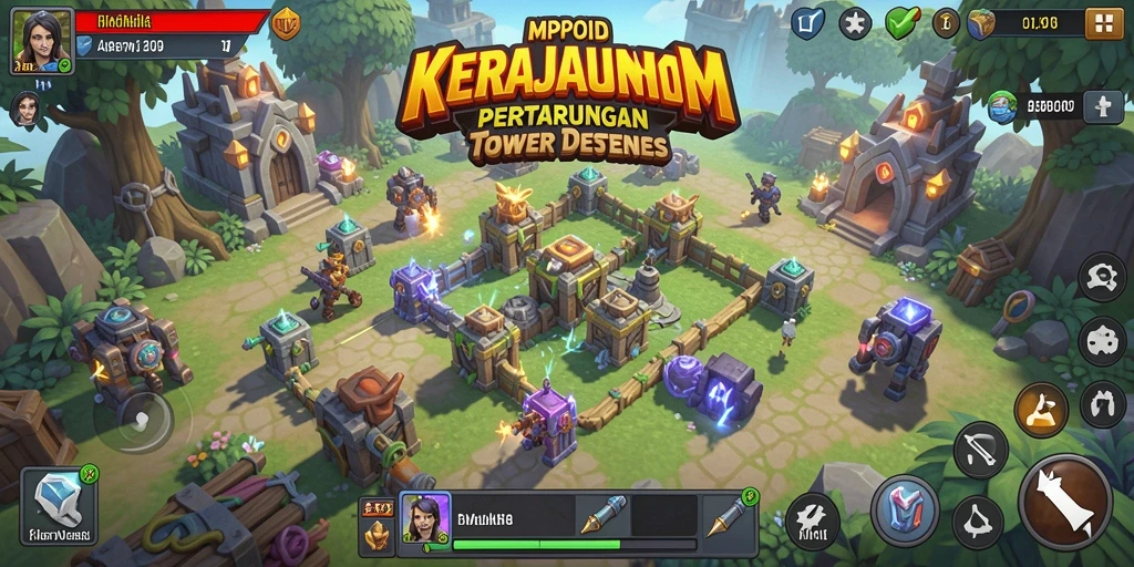 Tampilan gameplay MPOID yang mendebarkan dalam pertarungan Tower Defense.