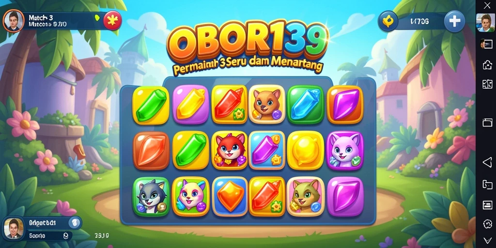 Screenshot OBOR138 menampilkan gameplay seru dan penuh warna dari permainan Match-3.