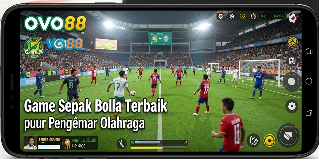Screenshot OVO88 menampilkan aksi seru dalam permainan sepak bola.