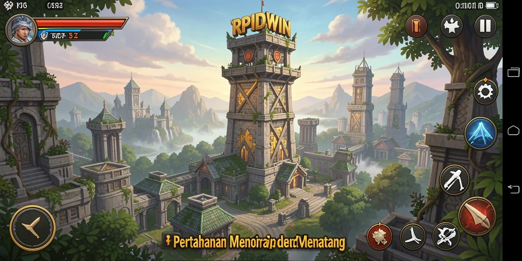 Tangkapan layar gameplay seru RPIDWIN dalam pertahanan menara.