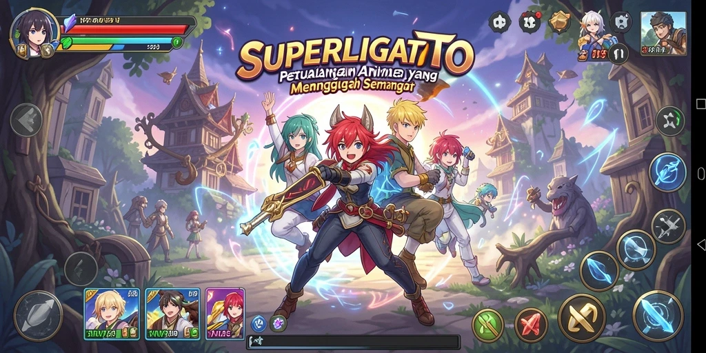 Screenshot gameplay SUPERLIGATOTO menampilkan karakter anime yang beraksi.
